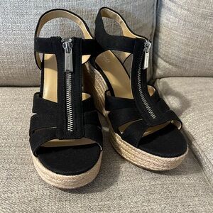 Michael Kors Black Espadrille Wedges Zip Up– Size 8.5 – Like New